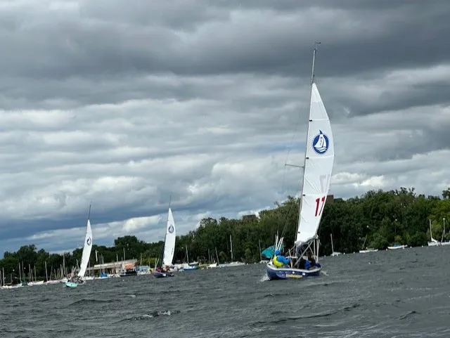 6 blind sailors on 3 boats in perfect conditions.  A sighted guide on each boat.